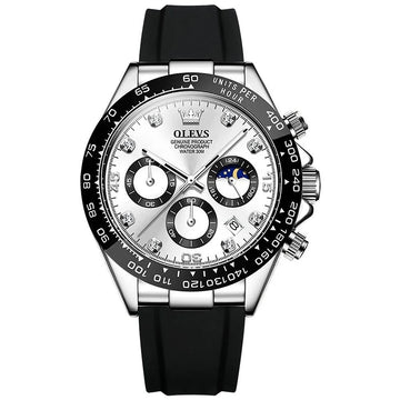 OLEVS Men's Luxury Chronograph Watch – Sport, Waterproof, Silicone Strap, Moon Phase Dial - Kasbah Souq